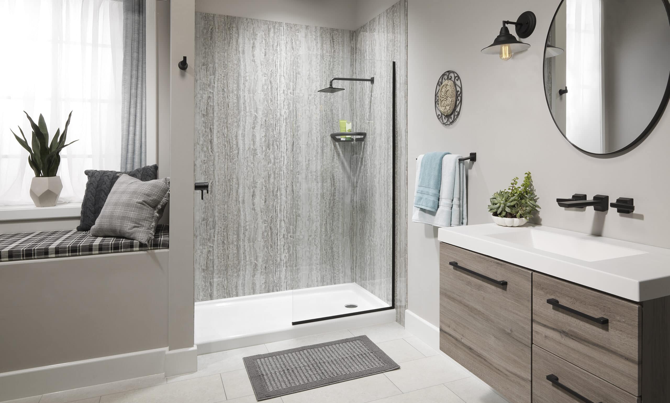 prime quartz shower with partial glass enclosure